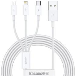 Baseus töltőkábel 3in1 (USB - lightning/microUSB/Type-C, gyorstöltő, 150cm) FEHÉR
