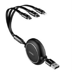 Baseus GOLDEN LOOP adatkábel 3in1 (USB - lightning/microUSB/Type-C, 100W, 3.5A, 120cm, csévélhető) FEKETE