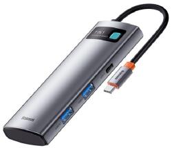Baseus Type-C HUB 7in1 (aktív, elosztó, 2 USB+2 Type-C+HDMI 4K aljzat, SD/microSD kártyaolvasó) VILÁGOSSZÜRKE