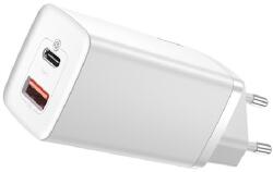 Baseus hálózati töltő USB+Type-C aljzat (65W, GaN2, PD gyorstöltő 3.0) FEHÉR
