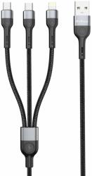 DeTech Кабел DeTech DE-52UCL, USB A(м) към 2х USB C(м), Lightning(м), 1. m, черен