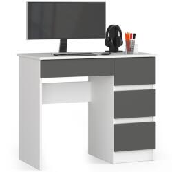 AKORD Prémium Számítógépasztal A-7, Jobbos, 90 cm, Fehér-Grafit Szürke, 4 Fiókos, Modern Design, 16 mm Laminált Lemez, ABS Szegéllyel, Számítógépasztal, Összeszerelhető Bútor (IP0PBIUBIASZAPRA7)
