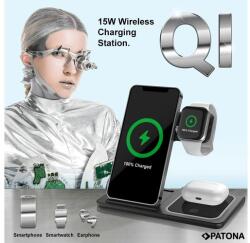 PATONA 3in1 QI Vezeték nélküli Töltő Okostelefonhoz, iPhone-hoz, Okosórához és AirPods-hoz (PT-2588)