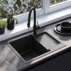 Rea Paul, 1 rekeszes acél mosogató 600x480x185 mm, fekete matt, ZLE-06011 (ZLE-06011)