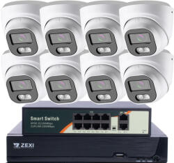 5MP H. 265 IP POE SWITCH 8db-os 2.8mm DOME Kamerás Biztonsági Rendszer IP66 Vízálló Éjjeli látás Hangrögzítés AI észlelés XmEye Pro App Távoli hozzáférés