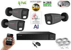Monitorrs Security - AI Hybrid Light IP kamerarendszer 3 kamerával 5 Mpix GT - 6144k3
