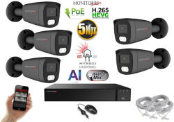 Monitorrs Security - AI Hybrid Light IP kamerarendszer 5 kamerával 5 Mpix GT - 6144k5
