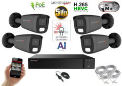 Monitorrs Security - AI Hybrid Light IP kamerarendszer 4 kamerával 5 Mpix GT - 6144k4