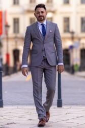 Elite Fashion Szürke mintás háromrészes Öltöny