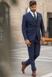 Elite Fashion Sötétkék színes kockás háromrészes slim Öltöny