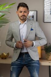 Elite Fashion Ekrű kék kockás slim fit sportzakó