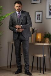 Elite Fashion Szürke kockás háromrészes Öltöny