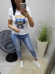 Norafashion Nagyon csinos karcsúsított szűk fazonú mintás póló (Blue Cat) (753686)