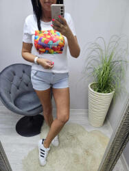 Norafashion Nagyon csinos karcsúsított szűk fazonú mintás póló (macaron3) (765822)