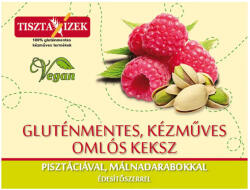 Tiszta Ízek gluténmentes omlós keksz pisztáciával és málnadarabokkal, édesítőszerrel 180 g