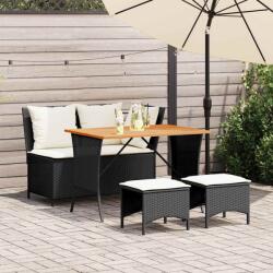 vidaXL 4 részes fekete polyrattan kerti étkezőszett párnákkal (4104131)