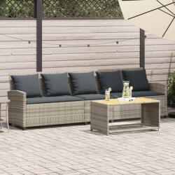 vidaXL 5 személyes világosszürke polyrattan kerti kanapé párnával (4104117)