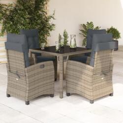 vidaXL 5 részes szürke polyrattan kerti étkezőgarnitúra párnával (3212645)