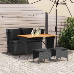 vidaXL 4 részes fekete polyrattan kerti étkezőszett párnákkal (4104132)