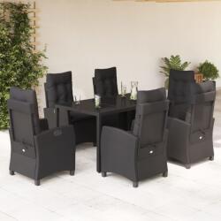 vidaXL 7 részes fekete polyrattan kerti étkezőgarnitúra párnával (3212639)