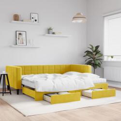 vidaXL sárga kihúzható bársony heverő fiókkal 90 x 200 cm (3196768)