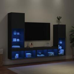 vidaXL 4 darab fekete szerelt fa fali TV-bútor LED-del (3216655)