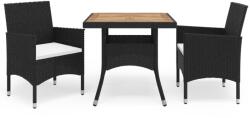 vidaXL 3 részes fekete polyrattan és tömör fa kerti étkezőgarnitúra (3095922) - vidaxl