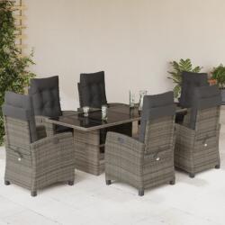 vidaXL 7 részes szürke polyrattan kerti étkezőgarnitúra párnával (3212689)