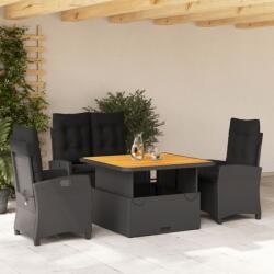 vidaXL 4 részes fekete polyrattan kerti étkezőszett párnákkal (3277392)
