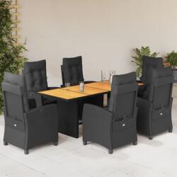 vidaXL 7 részes fekete polyrattan kerti étkezőgarnitúra párnával (3212707)