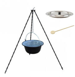  Zománcozott gulyás bogrács szett - 8 literes zománcozott gulyás bográccsal + állvány + fedő (8zom-1-2m-8F-30cm)