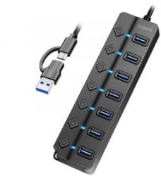 LogiLink USB 3.2 Gen1 hub, 7 port, be-/kikapcsoló, fekete (UA0420) (UA0420)