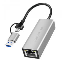 LogiLink USB-A/-C 2, 5G Ethernet hálózati adapter, szürke (UA0422)