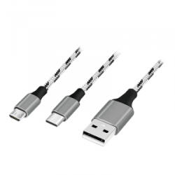 LogiLink USB 2.0 kábel, USB-A/M - Micro-USB + USB-C, fehér/fekete, 1, 2 m (CU0202)