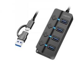 LogiLink USB 3.2 Gen1 Hub, 4 port, be-/kikapcsoló, fekete (UA0419) (UA0419)