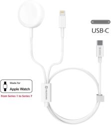 Swissten vezeték nélküli töltő 2in1 Apple Watch és iPhone, USB-C, 1, 2m (22055510)