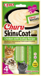 Inaba Cat Ciao Churu Skin & Coat krémes macskaeledel - csirke, fésűkagyló 4 x 14 g - webshop