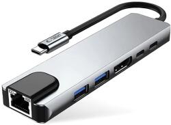Tech-Protect HB02 HUB adapter - 6in1 porttal, Type-C / 2x USB / HDMI 4K / RJ45 / PD100W szürke adapter