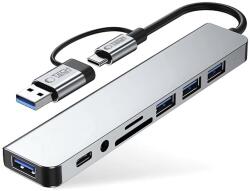 Tech-Protect HB06 HUB - 8in1 porttal, Type-C / 2x USB / SD-TF / jack szürke adapter