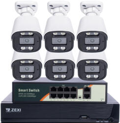  5MP H. 265 IP POE SWITCH 6db-os Bullet 2.8mm Kamerás Biztonsági Rendszer IP66 Vízálló Éjjeli látás Hangrögzítés AI észlelés XmEye Pro App Távoli hozzáférés