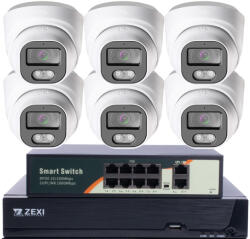 5MP H. 265 IP POE SWITCH 6db-os 2.8mm DOME Kamerás Biztonsági Rendszer IP66 Vízálló Éjjeli látás Hangrögzítés AI észlelés XmEye Pro App Távoli hozzáférés
