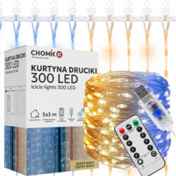 Chomik Fényfüggöny karácsonyi fények vezetékei 300LED meleg + hideg fehér 3+3m (DEKCHOM0026)