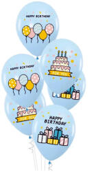  Happy Birthday tortás kék szülinapi latex lufi 6db-os