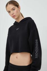 Reebok felső fekete, női, nyomott mintás, kapucnis - fekete M