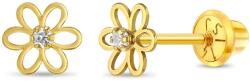 Bebe Gold Cercei din Aur 14K pentru Copii - Floare cu Pietra CZ alba, inchidere cu Filet si Protectie