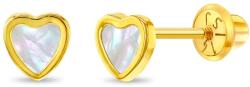 Bebe Gold Cercei din Aur 14K pentru Copii, model Inima cu Sidef de Perla, inchidere cu Filet si Protectie