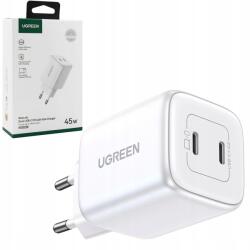 UGREEN Dupla hálózati töltő Tápegység Kocka 2x Usb-c Pd Qc 45W GaN (6941876213276)