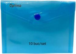 Optima Mapa PP protectie documente A6 landscape, inchidere cu capsa, 10/set, Optima - albastru transparent (OP-5100180A6-22)