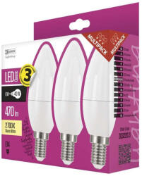 EMOS LED izzó gyertya, 6W/40W E14, WW meleg fehér, 470 lm, Classic, F, 3 PACK (1525731207)