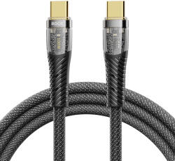 ROCK Kábel Z21 Átlátszó Sorozat fonott - Type C to Type C - PD 100W 6A 1, 2 méter fekete